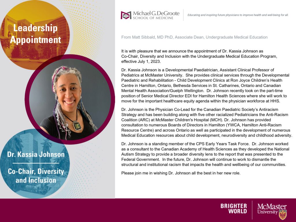 Leadership Announcement - Dr. Kassia Johnson - Undergraduate Medical ...